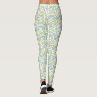 Cream-Blue Paisley Pattern Leggings