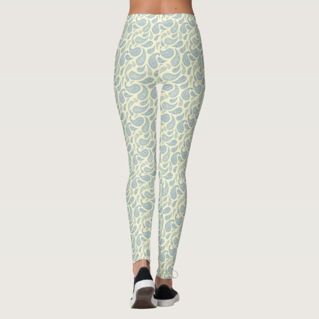 Cream-Blue Paisley Pattern Leggings (Back)
