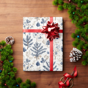 Cream Blue Pine Tree Christmas Wrapping Paper