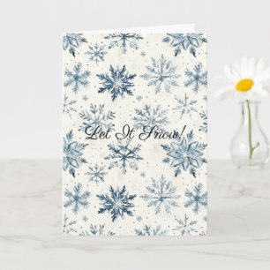 Cream Blue Snowflakes Christmas Let It Snow Card