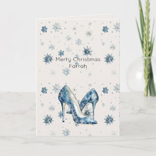 Cream Blue Snowflakes High Heels Card