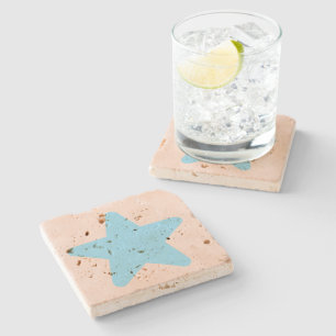 Cream Blue Star Mist Cream  Travertine Stone , Coaster