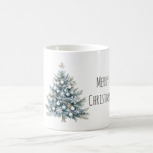 Cream Blue Winter Christmas Tree Coffee Mug (Center)