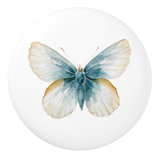 Cream Blue Yellow Gold Butterfly Ceramic Knob (Front)