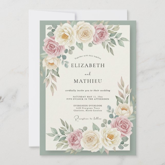 Cream Blush Blossom Wedding Invitation (Front)