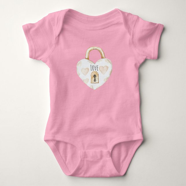 Cream Blush Heart Lock Baby Bodysuit (Front)