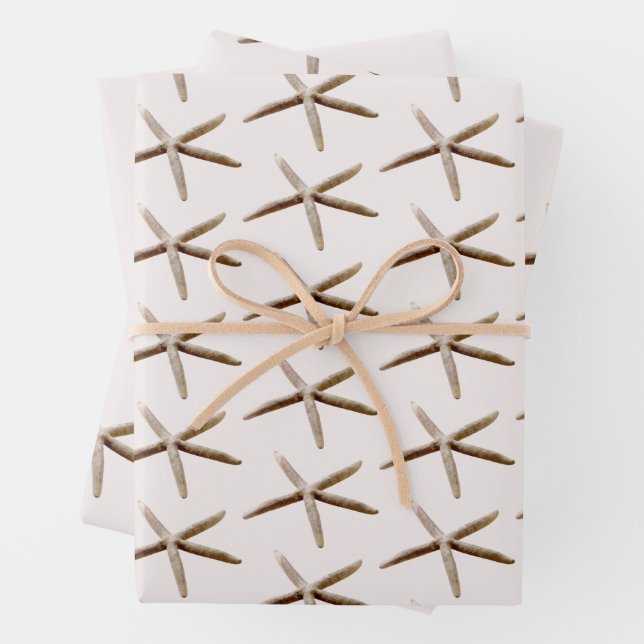 Cream Blush Ocean Starfish Wrapping Paper Sheet (In situ)