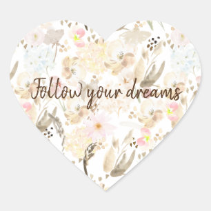 Cream Blush Pink Floral Heart Sticker