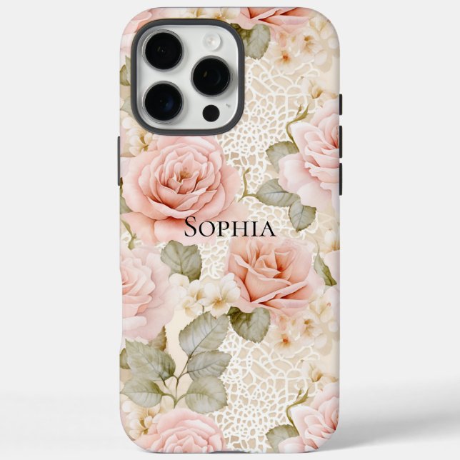 Cream Blush Pink Roses Floral Bridal Shower Case-Mate iPhone Case (Back)