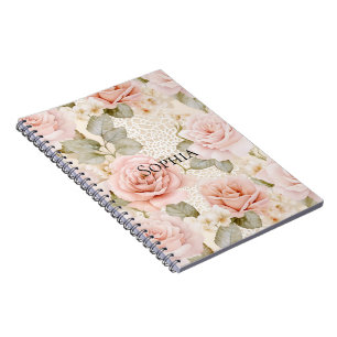 Cream Blush Pink Roses Floral Bridal Shower Notebook
