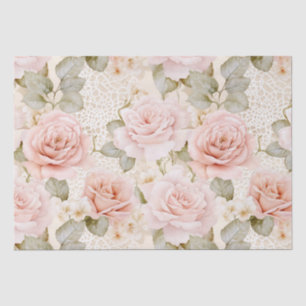 Cream Blush Pink Roses Floral Bridal Shower Tissue Paper