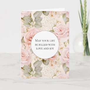 Cream Blush Pink Roses Floral Wedding Card