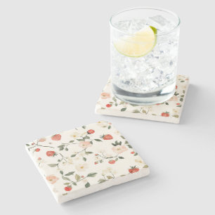 Cream Blush Strawberries Stone Coaster