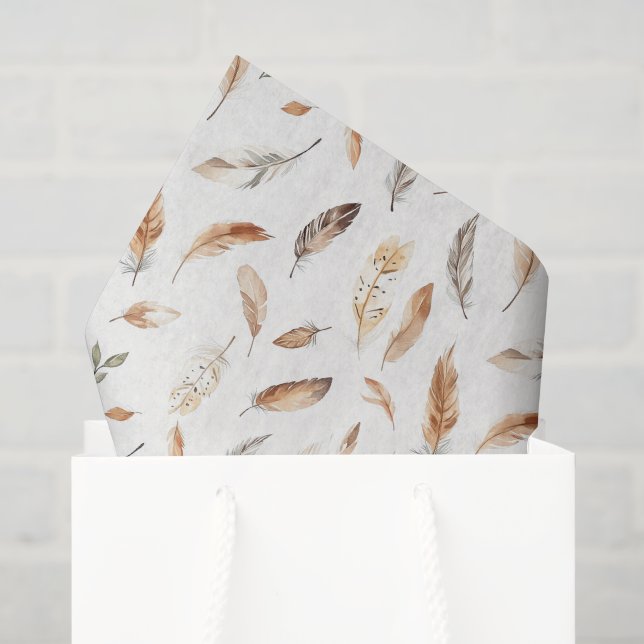 Cream Boho Feathers Birthday Tissue Paper (Gift Bag)