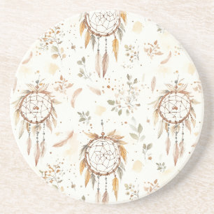 Cream Boho Feathers Dream Catchers Coaster