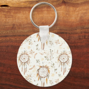 Cream Boho Feathers Dream Catchers Key Ring