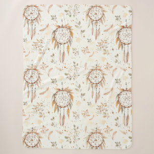 Cream Boho Feathers Dream Catchers Sherpa Blanket
