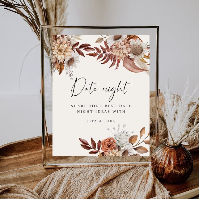 Cream Boho Floral Date Jar Ideas Wedding Sign (Creator Uploaded)