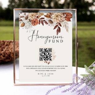 Cream Boho Honeymoon Fund QR Code Wedding Sign