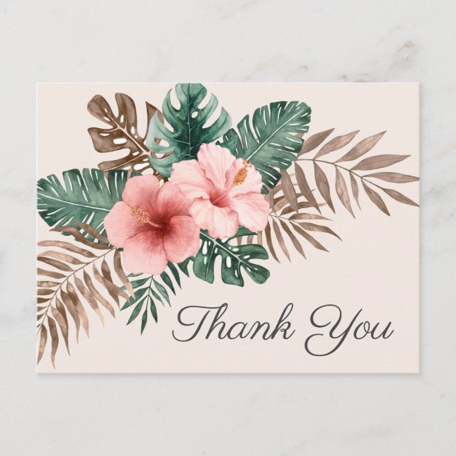 Cream Boho Tropical Watercolor Thank You Postcard (Front)