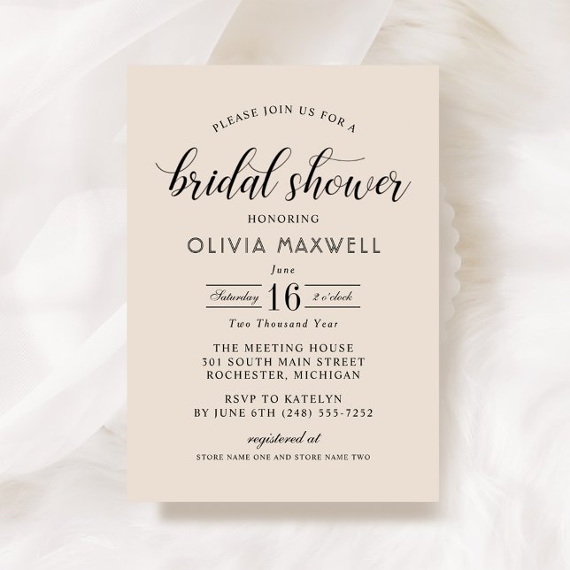 Cream Bold Date Script Wedding Bridal Shower Invitation (Creator Uploaded)
