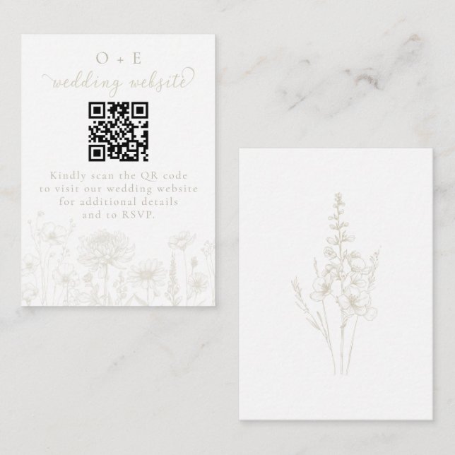 Cream Botanical Minimal Wedding Website QR Code  Enclosure Card (Front/Back)