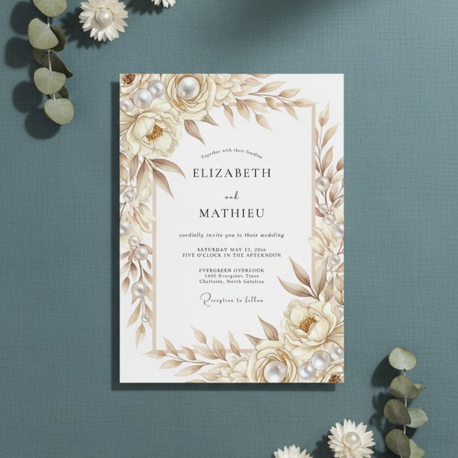Cream Botanical Romance Wedding Invitation (Creator Uploaded)