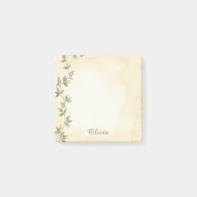 Cream Botanical Vine Personalised Sticky Notes (Front)