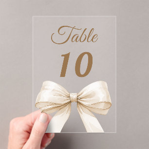 Cream bow acrylic table number sign