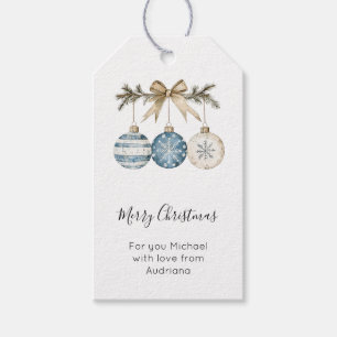 Cream Bow Blue Snowflake Christmas Ornaments Gift Tags