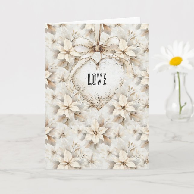 Cream Bow Heart Floral Valentine's Day Love Card (Small Plant)
