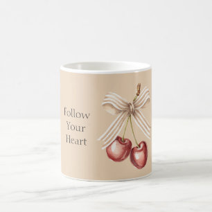 Cream Bow Red Cherries Coffee Mug