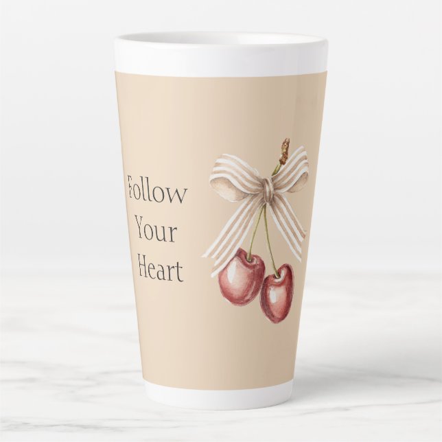 Cream Bow Red Cherries   Latte Mug (Front)