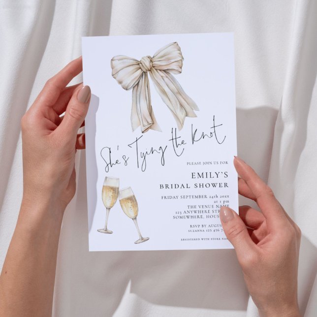 Cream Bow She is Tying The Knot Bridal Shower Invitation (Creator Uploaded)