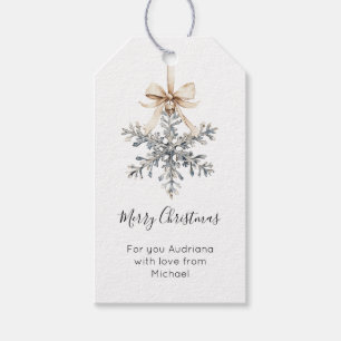 Cream Bow Silver Snowflake Christmas Gift Tags