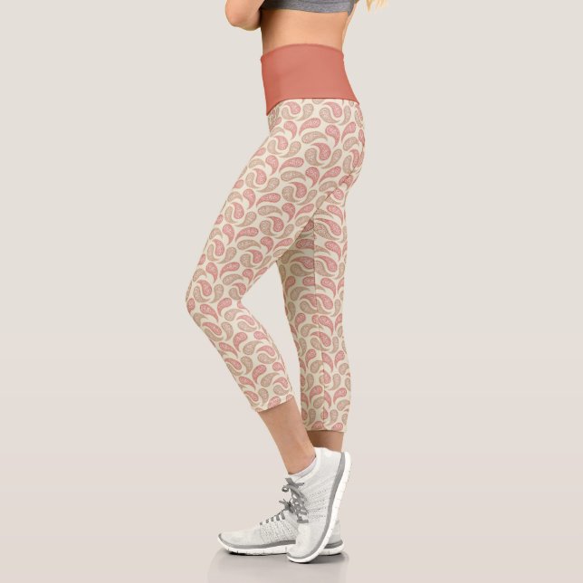 Cream-Brick Paisley Pattern High Waisted Capris (Left)