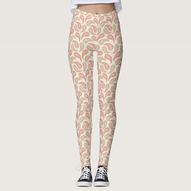 Cream-Brick Paisley Pattern Leggings (Front)