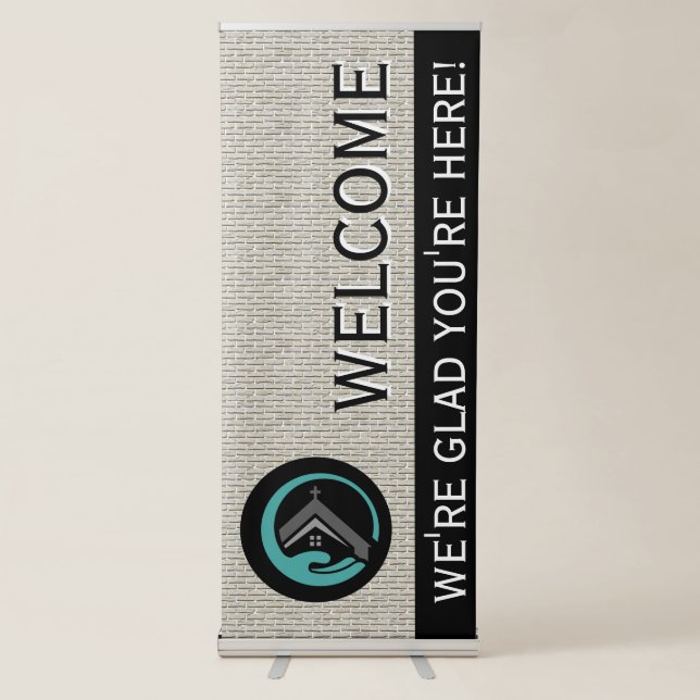 Cream Brick Wall Church Welcome Retractable Banner (Front)
