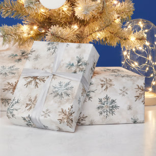 Cream Bronze Blue Snowflakes Christmas Wrapping Paper