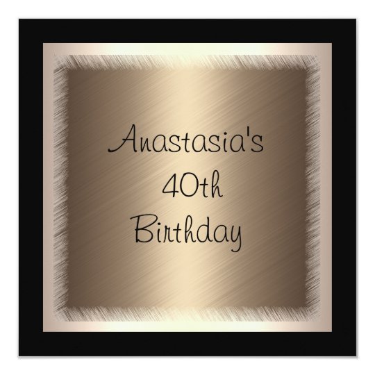 Cream Bronze Glamour on Black 40th Birthday Card