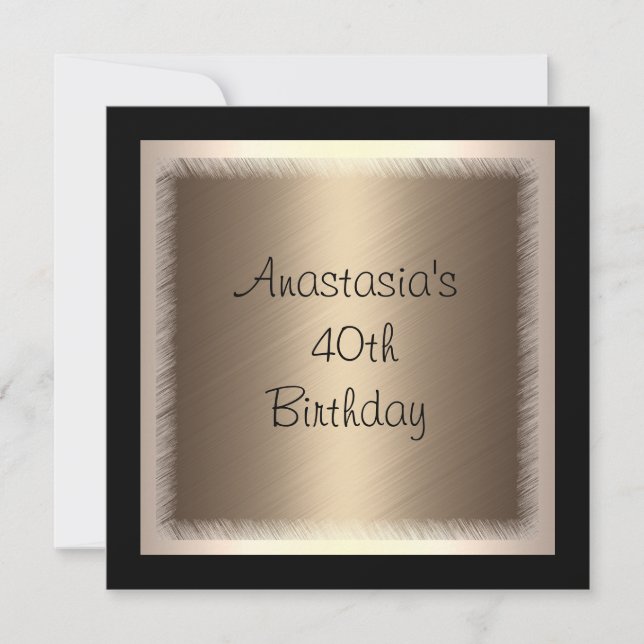 Cream Bronze Glamour on Black 40th Birthday Invitation (Front)