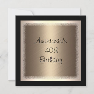 Cream Bronze Glamour on Black 40th Birthday Invitation
