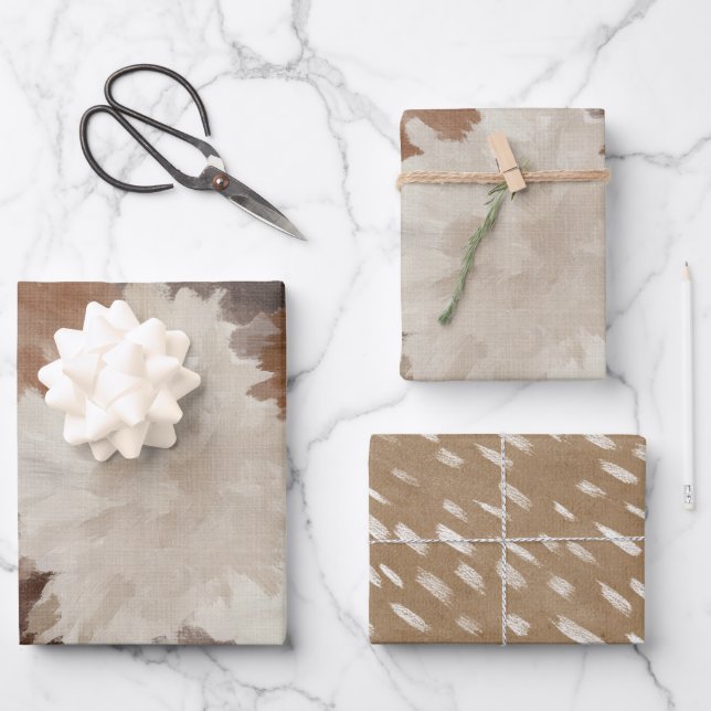 Cream Brown Abstract Birthday Wrapping Paper Sheet (Front)