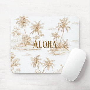 Cream Brown Aloha Tropical Island Palm Trees Mouse Mat