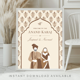 Cream Brown Anand Karaj Sikh Wedding Welcome Sign