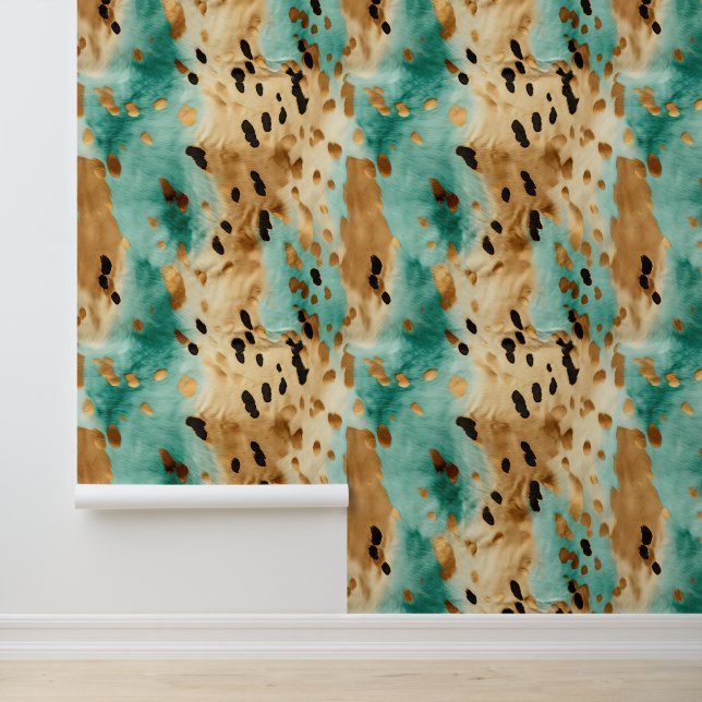 Cream Brown Aqua Cowhide Wallpaper (Application)