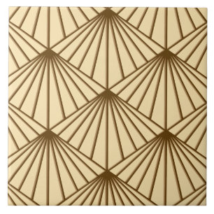Cream & Brown Art Deco Fan Pattern Diamond Tile