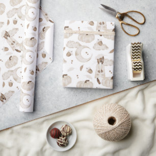 Cream & Brown Artist Weasel Quarter Moon Pumpkin Wrapping Paper
