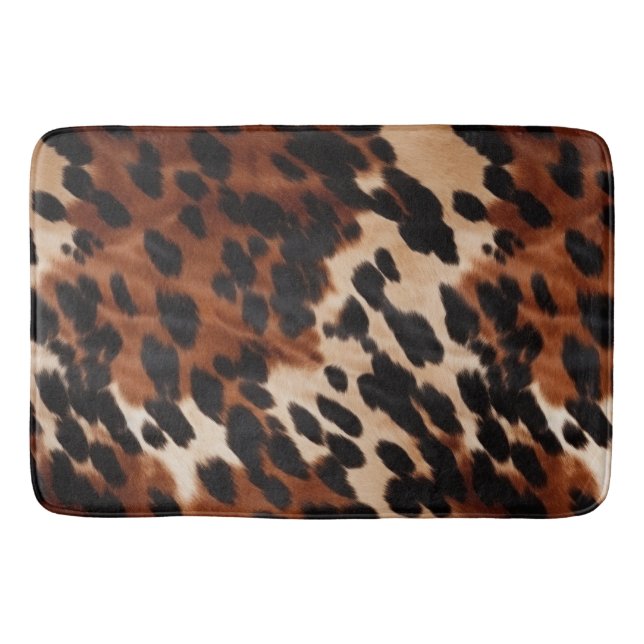 Cream Brown Black Cowhide Bath Mat (Front)