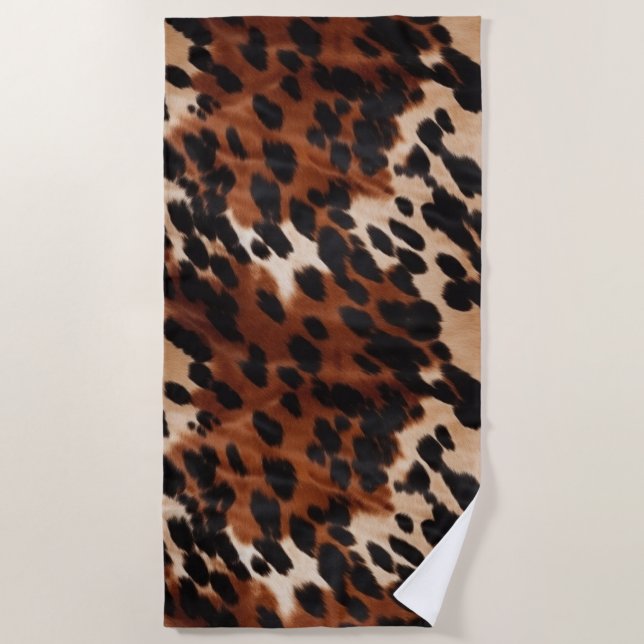 Cream Brown Black Cowhide Beach Towel (Front)